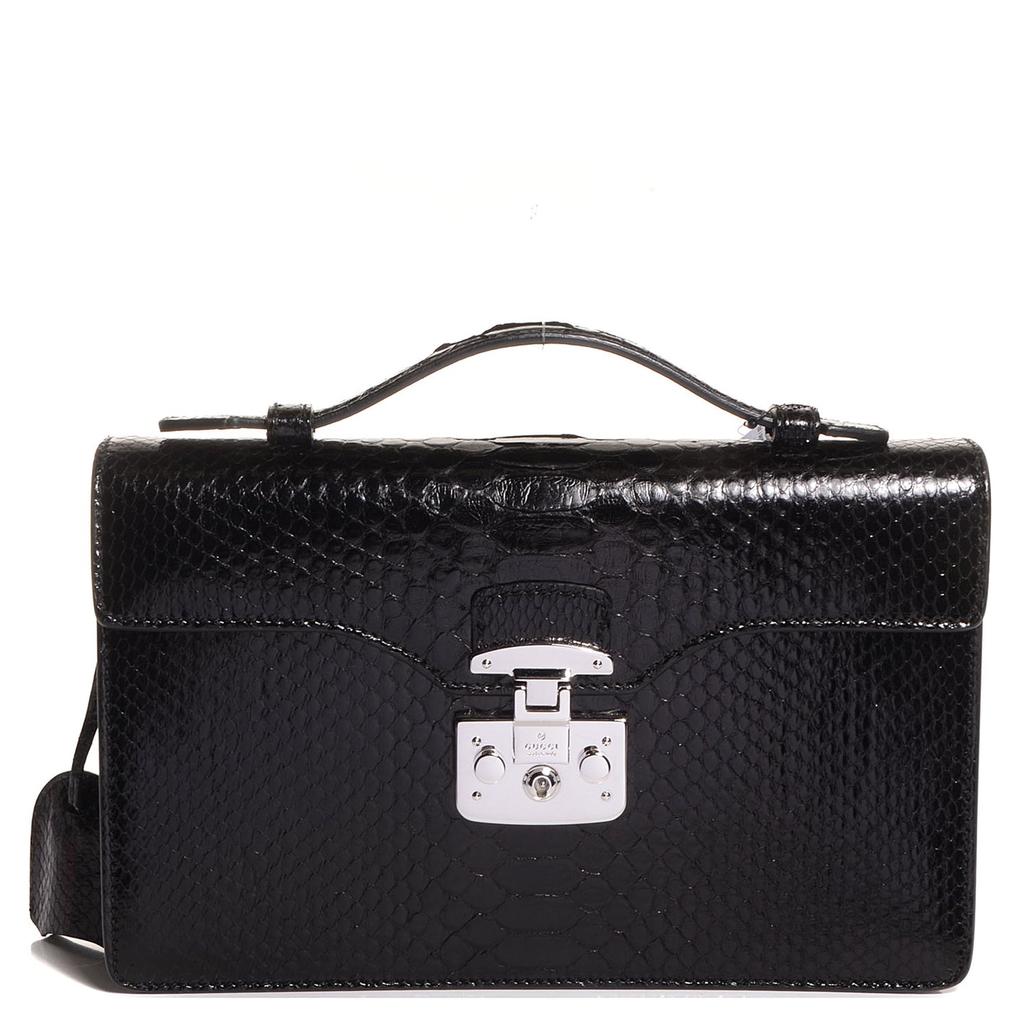 Python Small Lady Lock Briefcase Clutch Black