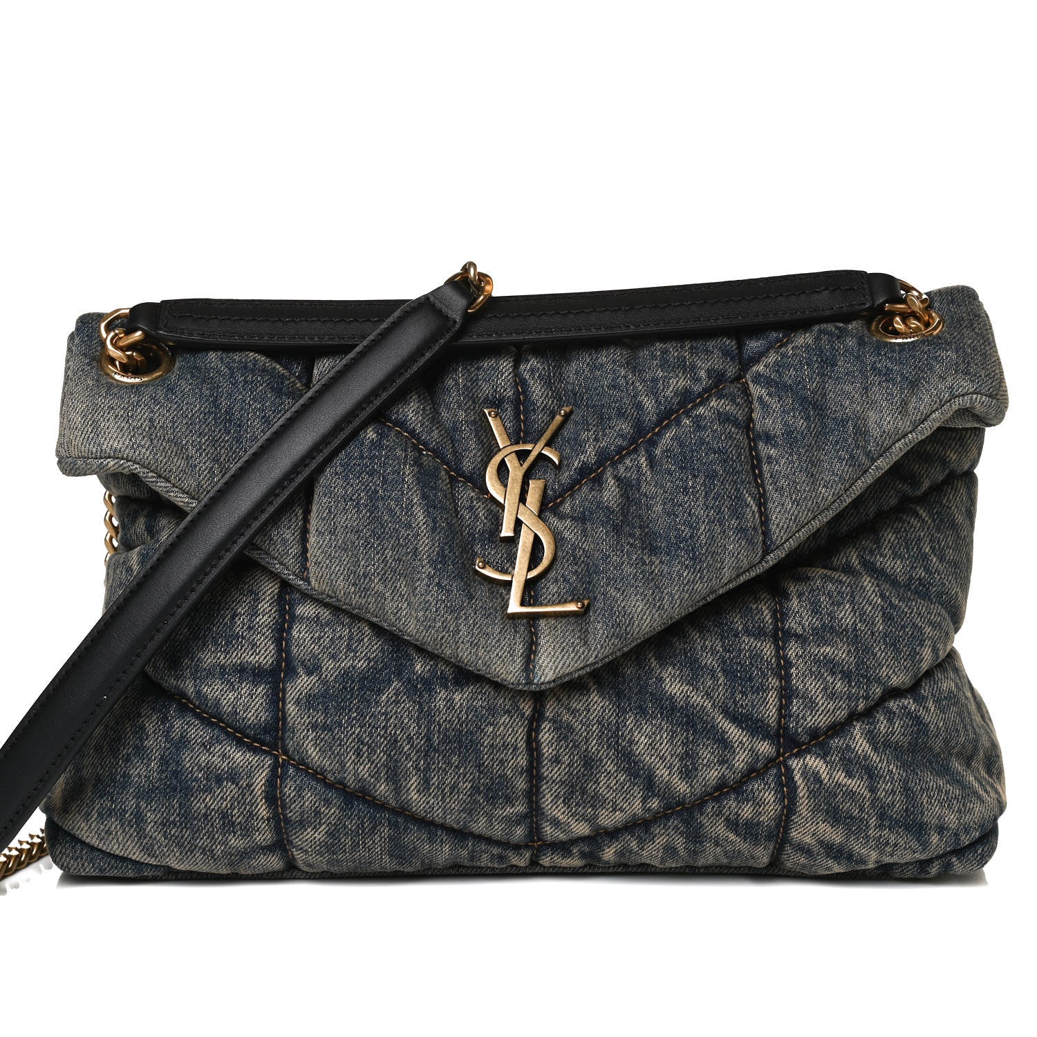 Saint Laurent Denim Quilted Small Loulou Puffer Monogram Chain Satchel Rodeo Blue 8 of 13