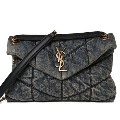 Saint Laurent Denim Quilted Small Loulou Puffer Monogram Chain Satchel Rodeo Blue 8 of 13