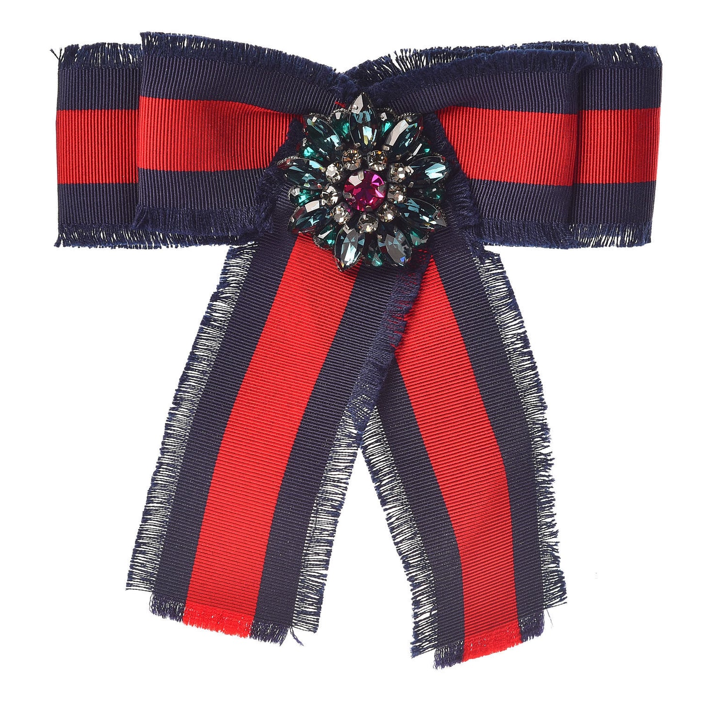Grosgrain Web Crystal Bow Brooch Blue Red