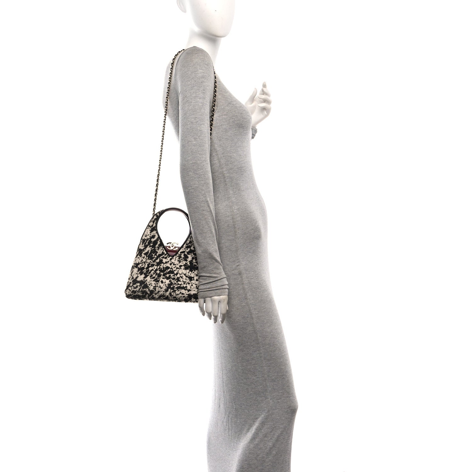 Chanel Pony Hair Printed Chic Lady Small Shopping Tote White Black 2 of 11