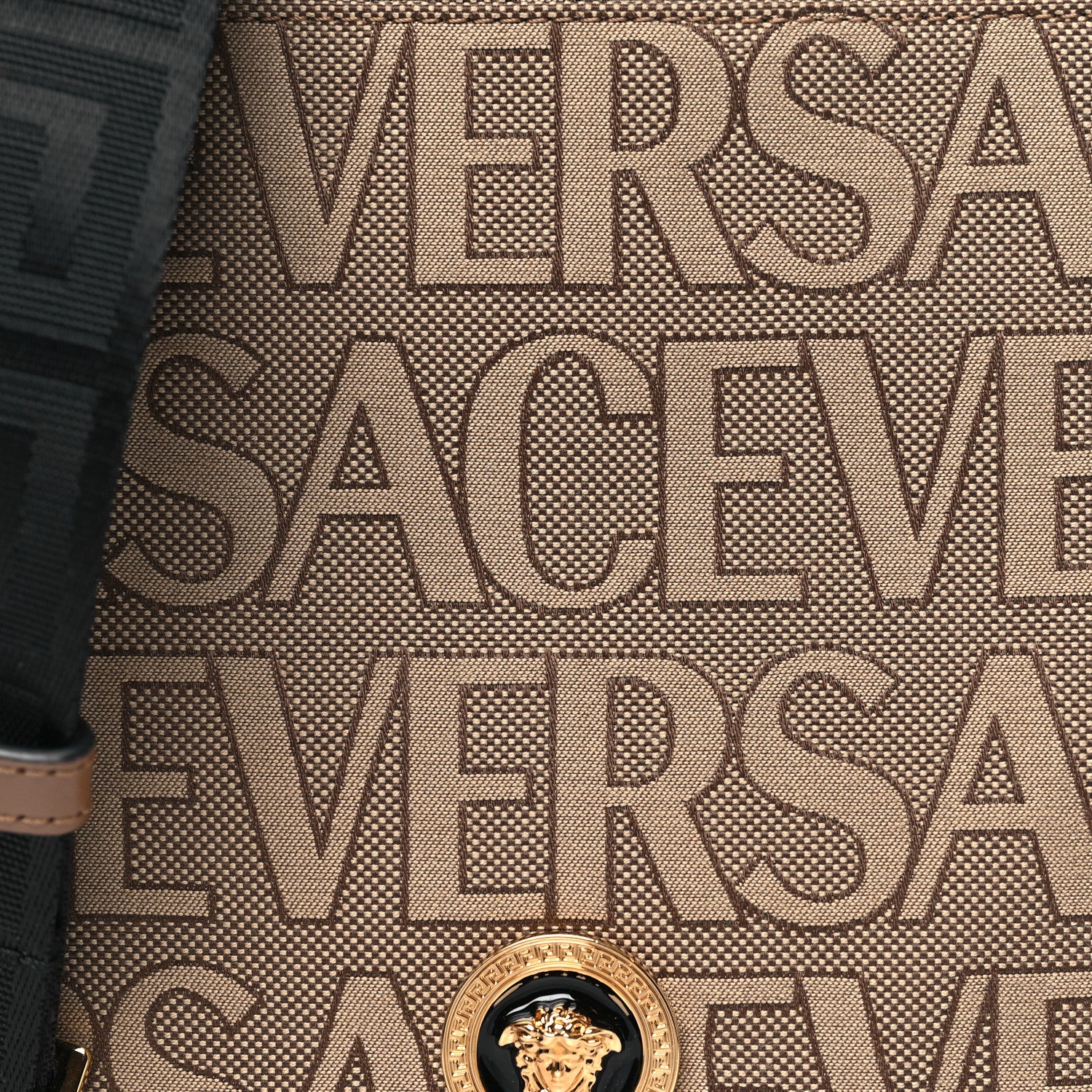 Versace Canvas Allover Logo Medusa Crossbody Bag Beige Brown 7 of 9