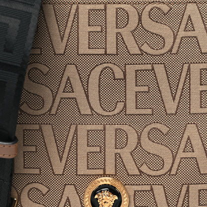 Versace Canvas Allover Logo Medusa Crossbody Bag Beige Brown 7 of 9