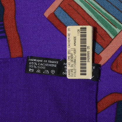 Hermes Cashmere Silk Cuirs Du Desert II Scarf Violet Corail Vert Amande 140 6 of 6