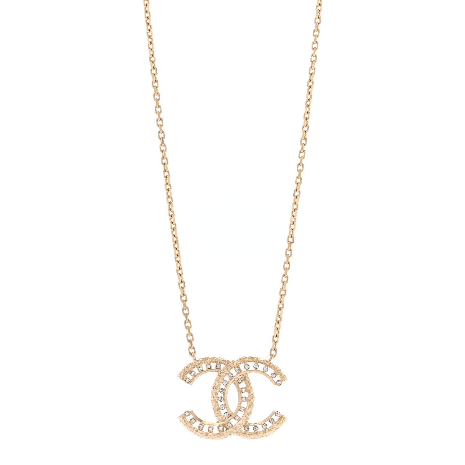 Chanel Crystal Textured CC Necklace Gold 1 of 6