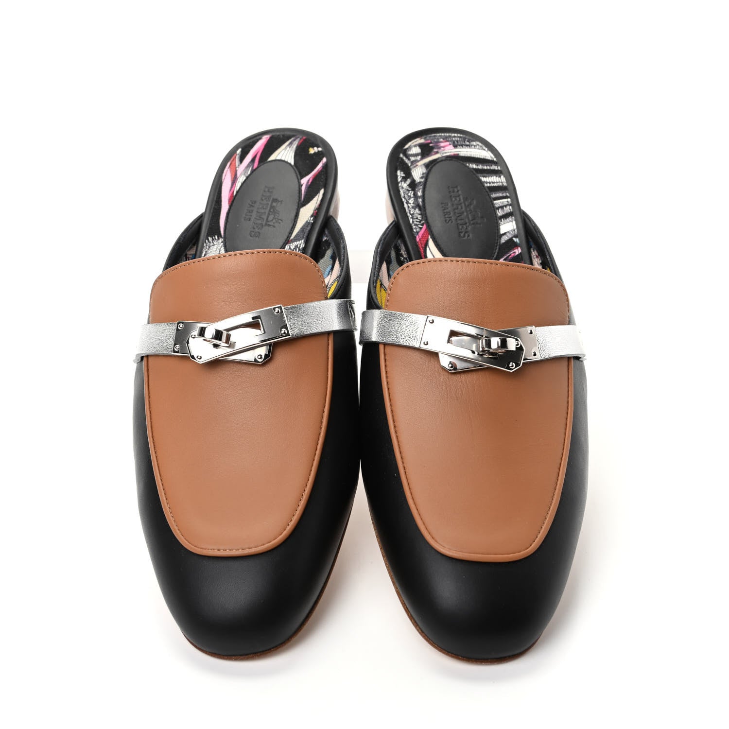 Hermes Calfskin Nappa Oz Mules 37 Naturel Black Multicolore 5 of 9