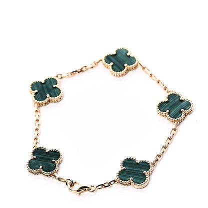Van Cleef & Arpels 18K Yellow Gold Malachite 5 Motifs Vintage Alhambra Bracelet 3 of 9