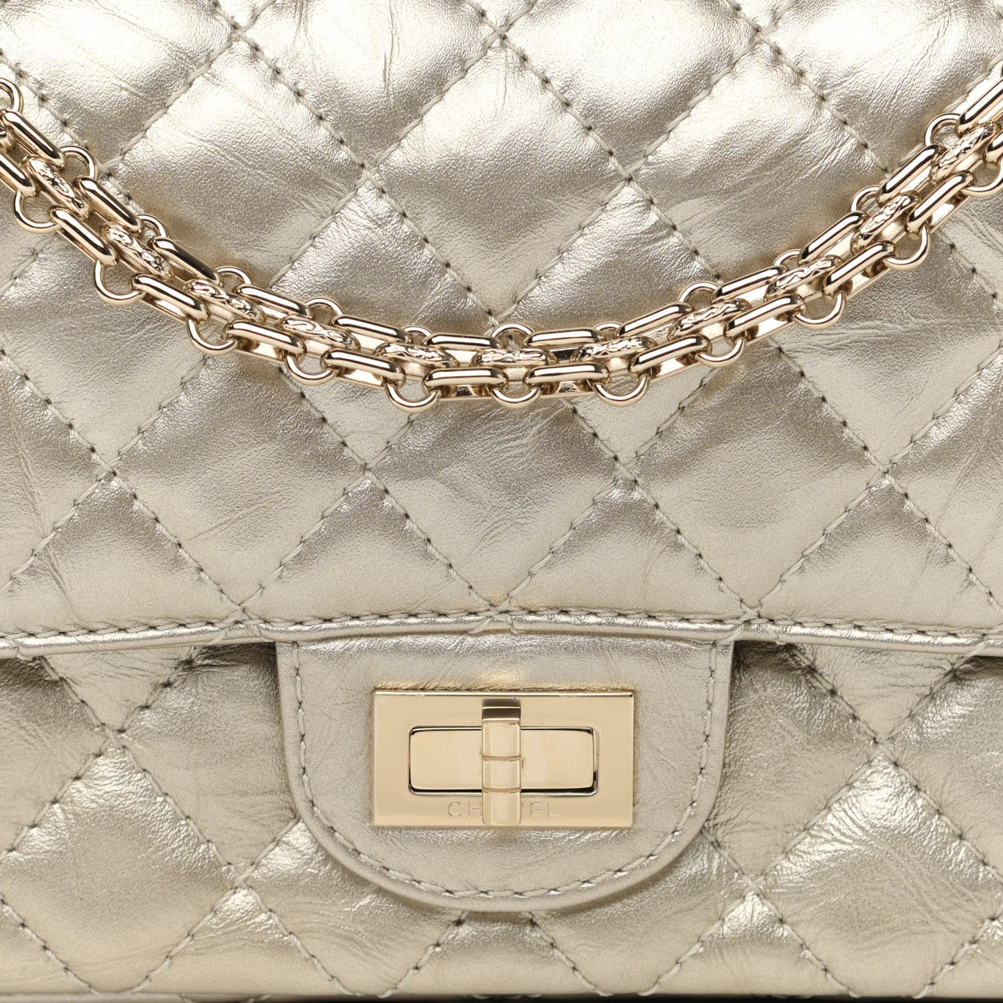 Metallic Aged Calfskin Quilted 2.55 Reissue 225 Flap Gold