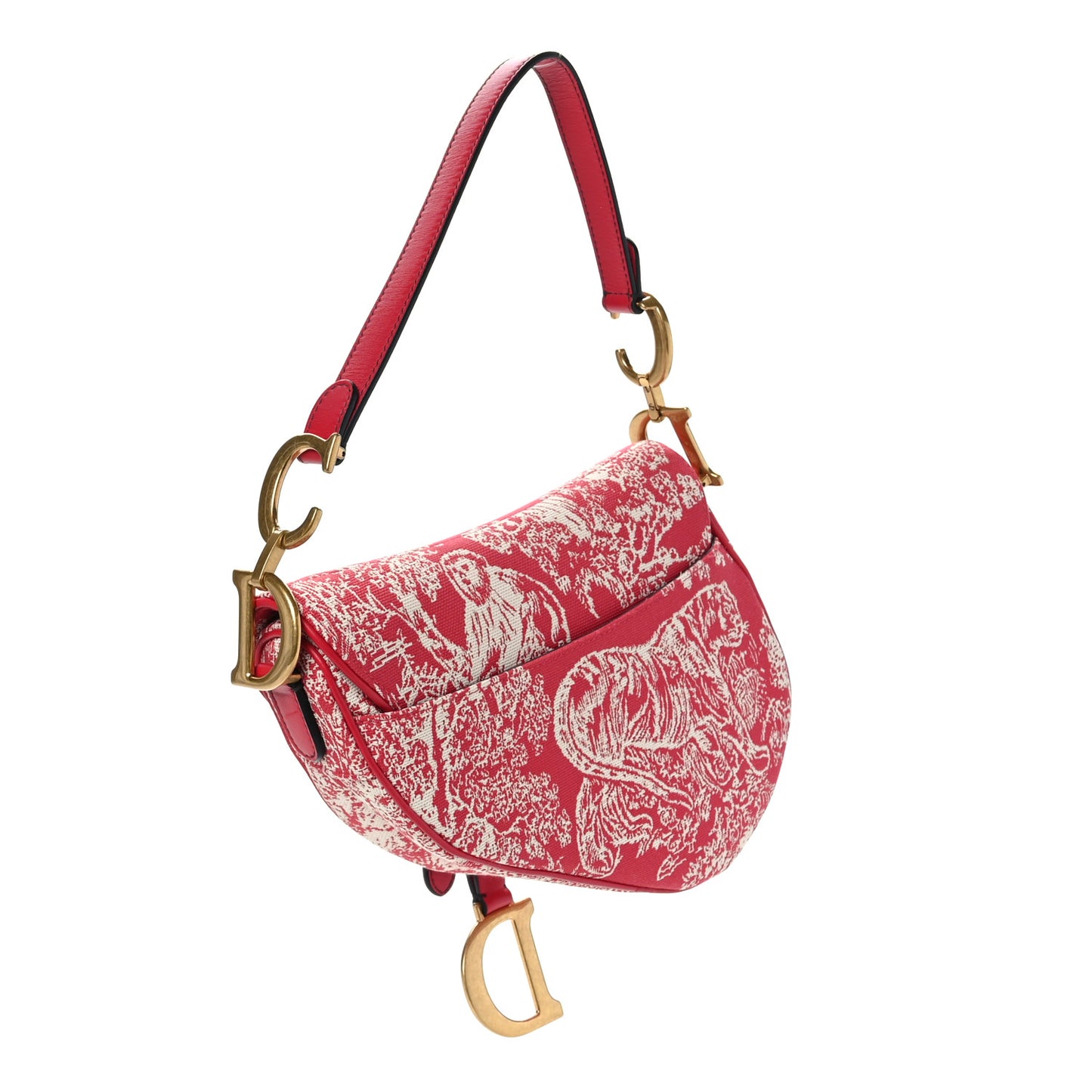 Canvas Reverse Embroidered Toile De Jouy Saddle Bag Fuchsia Multicolor