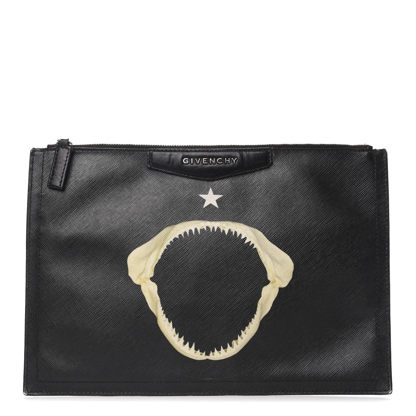 Textured Coated Canvas Medium Antigona Shark Jaw Cosmetic Pouch Black