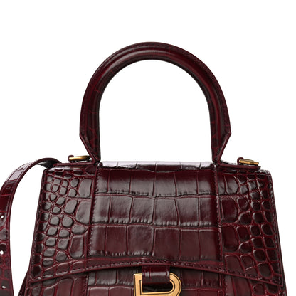 Balenciaga Shiny Calfskin Crocodile Embossed Hourglass Top Handle Bag XS Dark Red 7 of 9