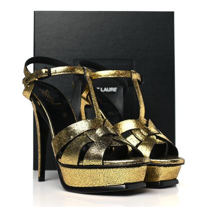 Saint Laurent Metallic Crackled Calfskin Tribute 105 Platform Sandals 41 Gold 9 of 9
