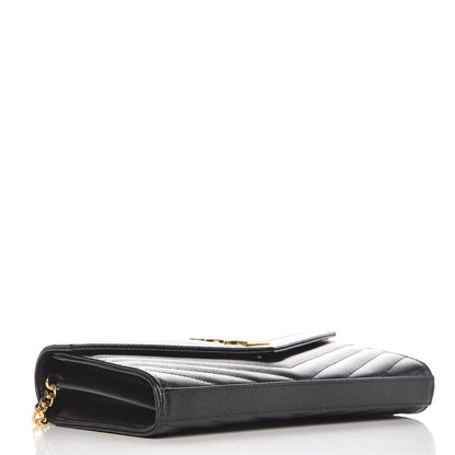 Saint Laurent Grain De Poudre Matelasse Chevron Monogram Chain Wallet Black 4 of 6