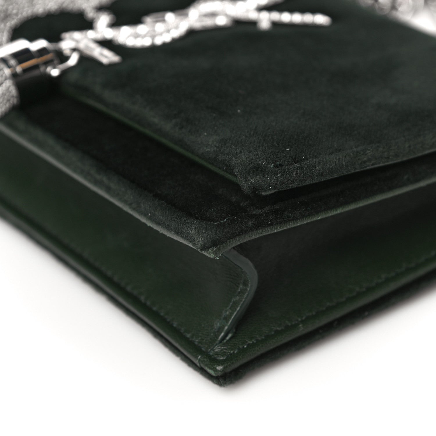 Saint Laurent Velvet Crystal Monogram Tassel Chain Wallet Green 7 of 13