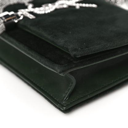 Saint Laurent Velvet Crystal Monogram Tassel Chain Wallet Green 7 of 13