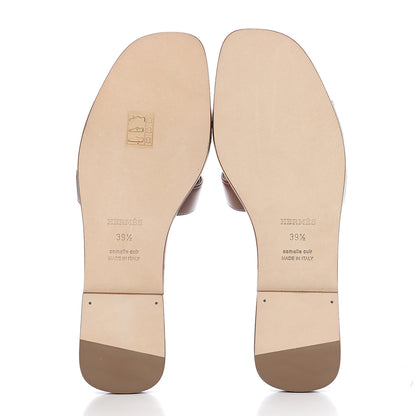 Hermes Box Calfskin Oran Sandals 39.5 Gold 6 of 8