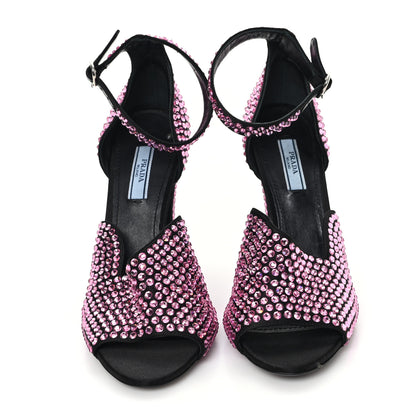 Prada Satin Crystal Ankle Wrap 105mm Sandals 38 Rosa 3 of 9