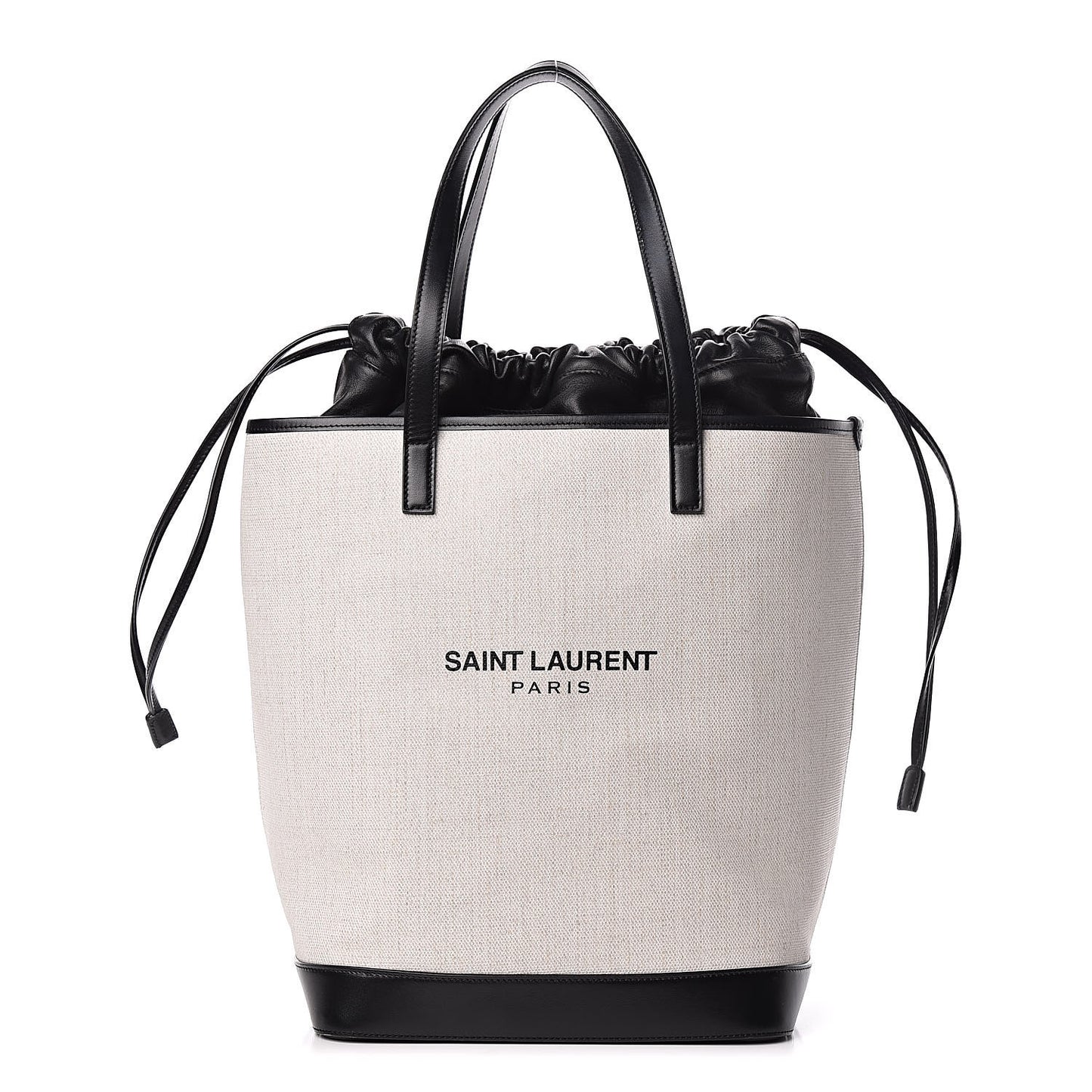 Canvas Calfskin Teddy Drawstring Shopping Tote White Black
