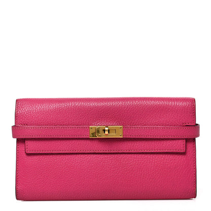 Hermes Chevre Mysore Kelly Longue Wallet Rose Shocking 1 of 8