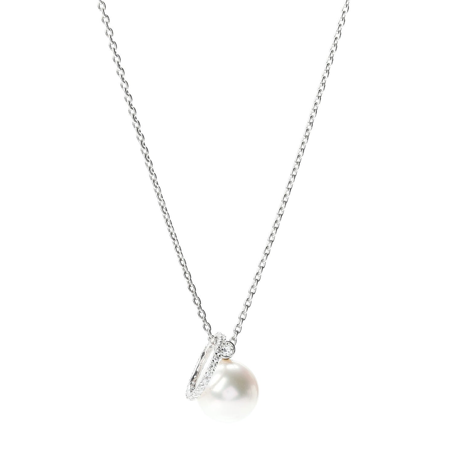 Platinum Diamond Pearl 12mm Necklace
