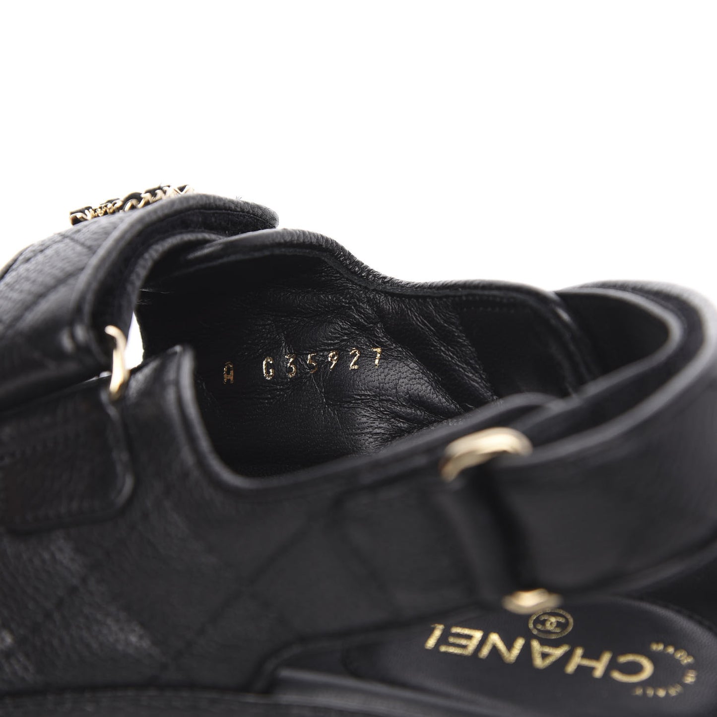 Grained Calfskin Velcro Dad Sandals 36 Black
