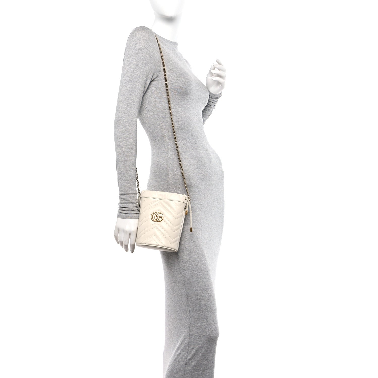 Gucci Calfskin Matelasse Mini GG Marmont 2.0 Bucket Bag White 2 of 10