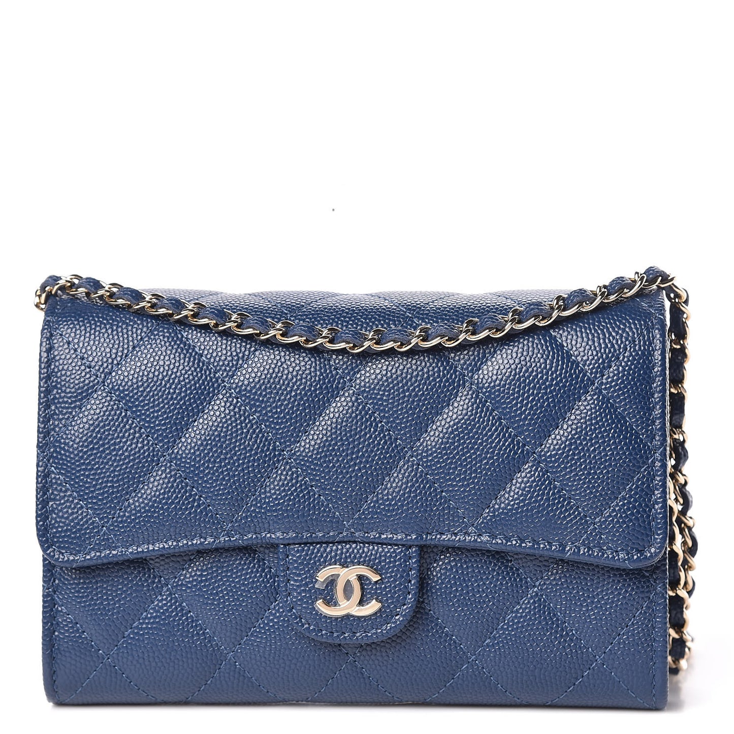 Caviar Quilted Classic Clutch With Chain Blue