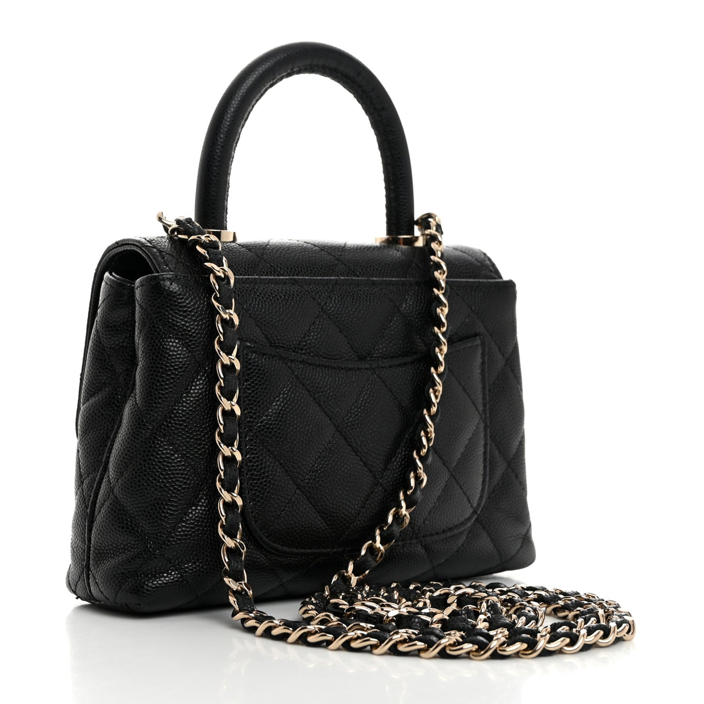 Caviar Quilted Coco Handle Clutch With Chain Black