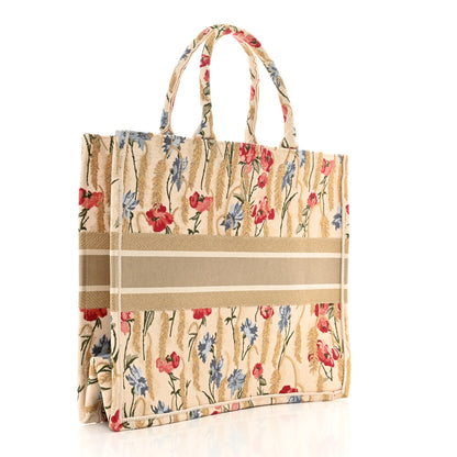 Christian Dior Canvas Embroidered Large Hibiscus Book Tote Beige Multicolor 3 of 11