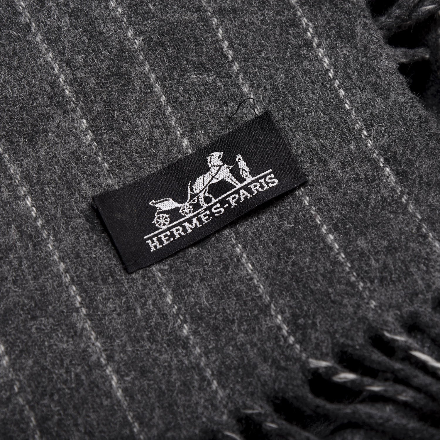 Hermes Cashmere Pinstripe Scarf Grey 2 of 4
