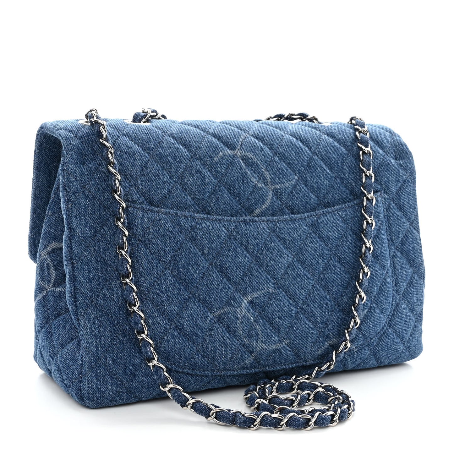 Denim Quilted CC Print Jumbo Single Flap Blue