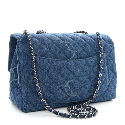 Chanel Denim Quilted CC Print Jumbo Single Flap Blue 3 of 10