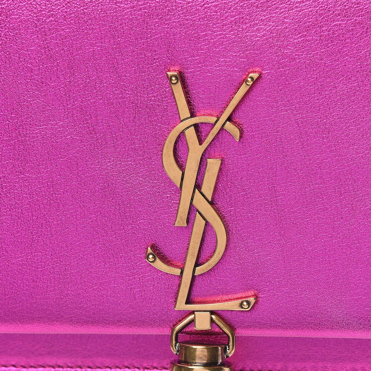 Metallic Calfskin Classic Monogram Kate Tassel Chain Wallet Fuchsia