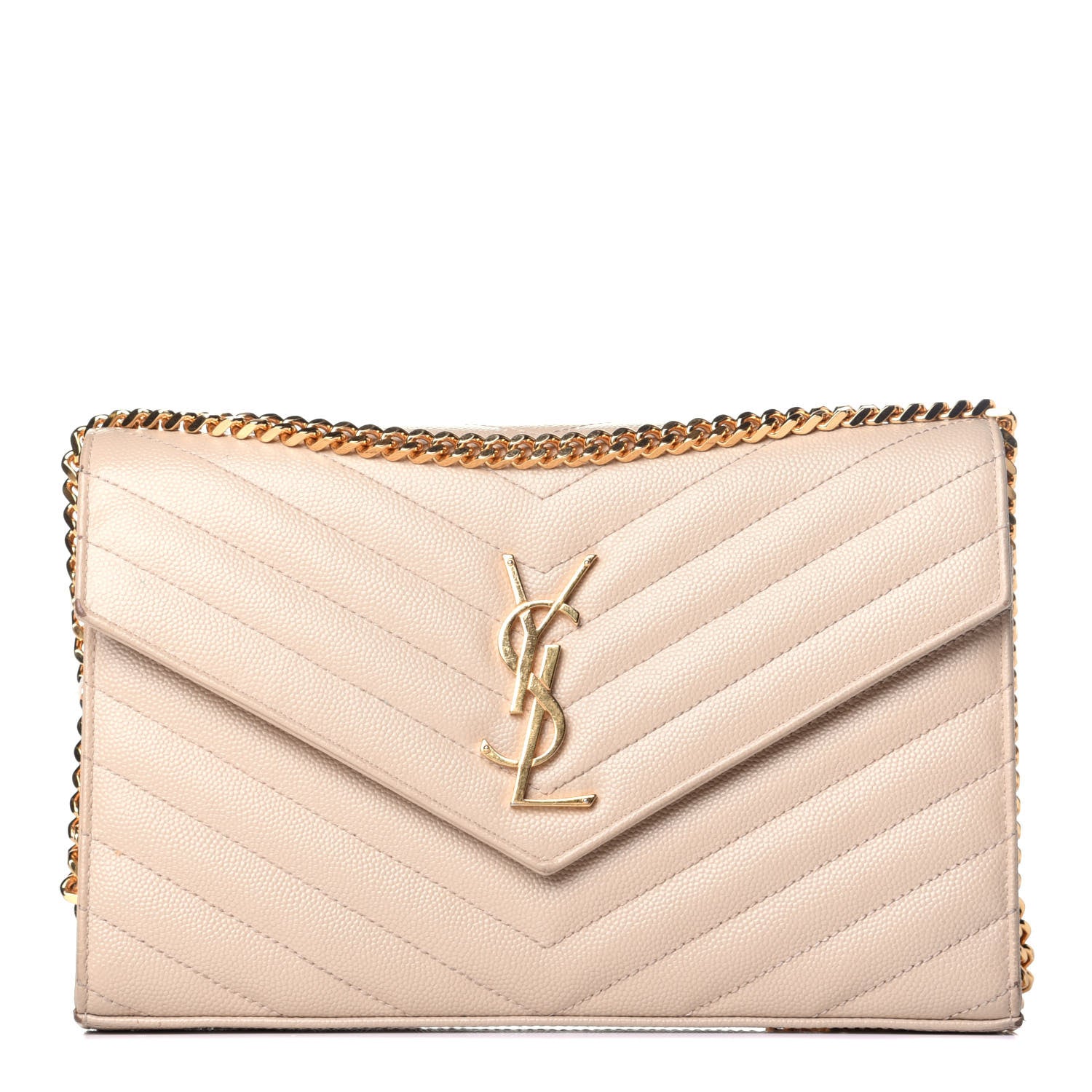 Saint Laurent Grain De Poudre Matelasse Chevron Monogram Chain Wallet Nude Powder 1 of 11