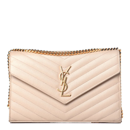 Saint Laurent Grain De Poudre Matelasse Chevron Monogram Chain Wallet Nude Powder 1 of 11