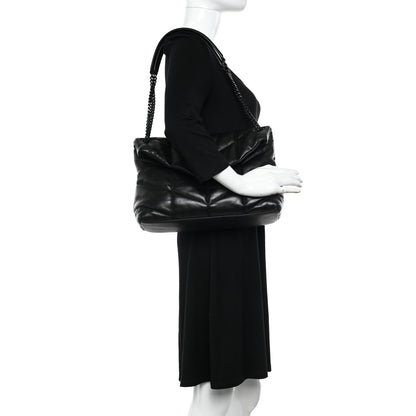 Saint Laurent Lambskin Quilted Monogram Monochrome Medium Loulou Puffer Chain Satchel Black 2 of 11