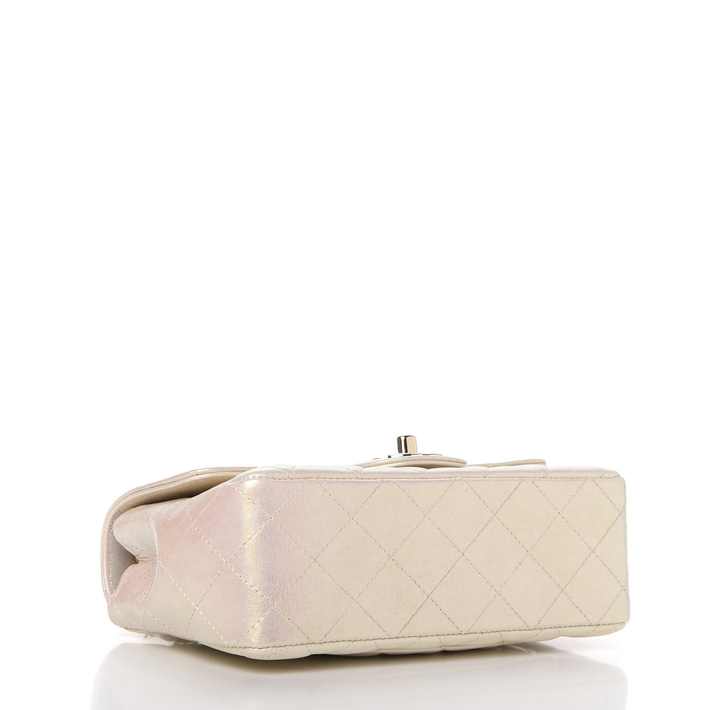 Iridescent Calfskin Quilted Mini Rectangular Flap Ivory