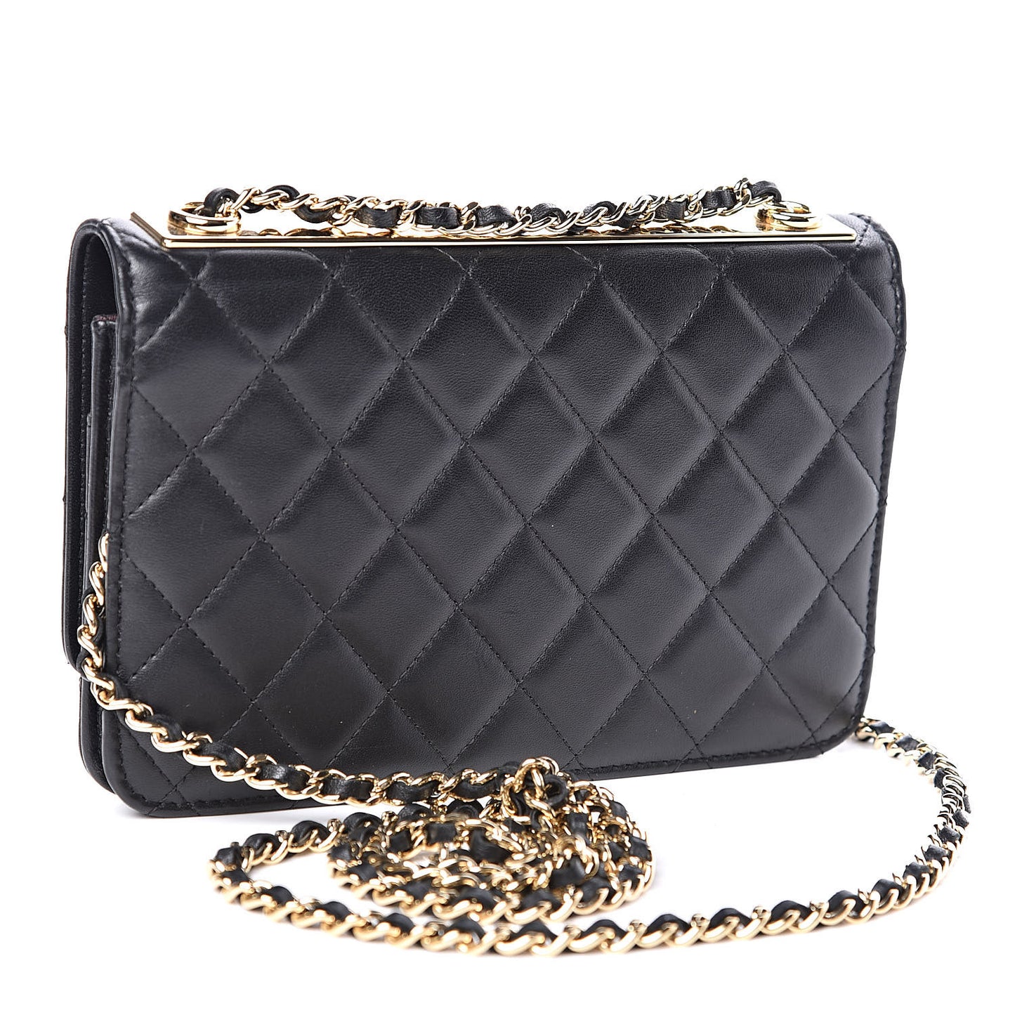 Lambskin Quilted Trendy CC Wallet On Chain WOC Black