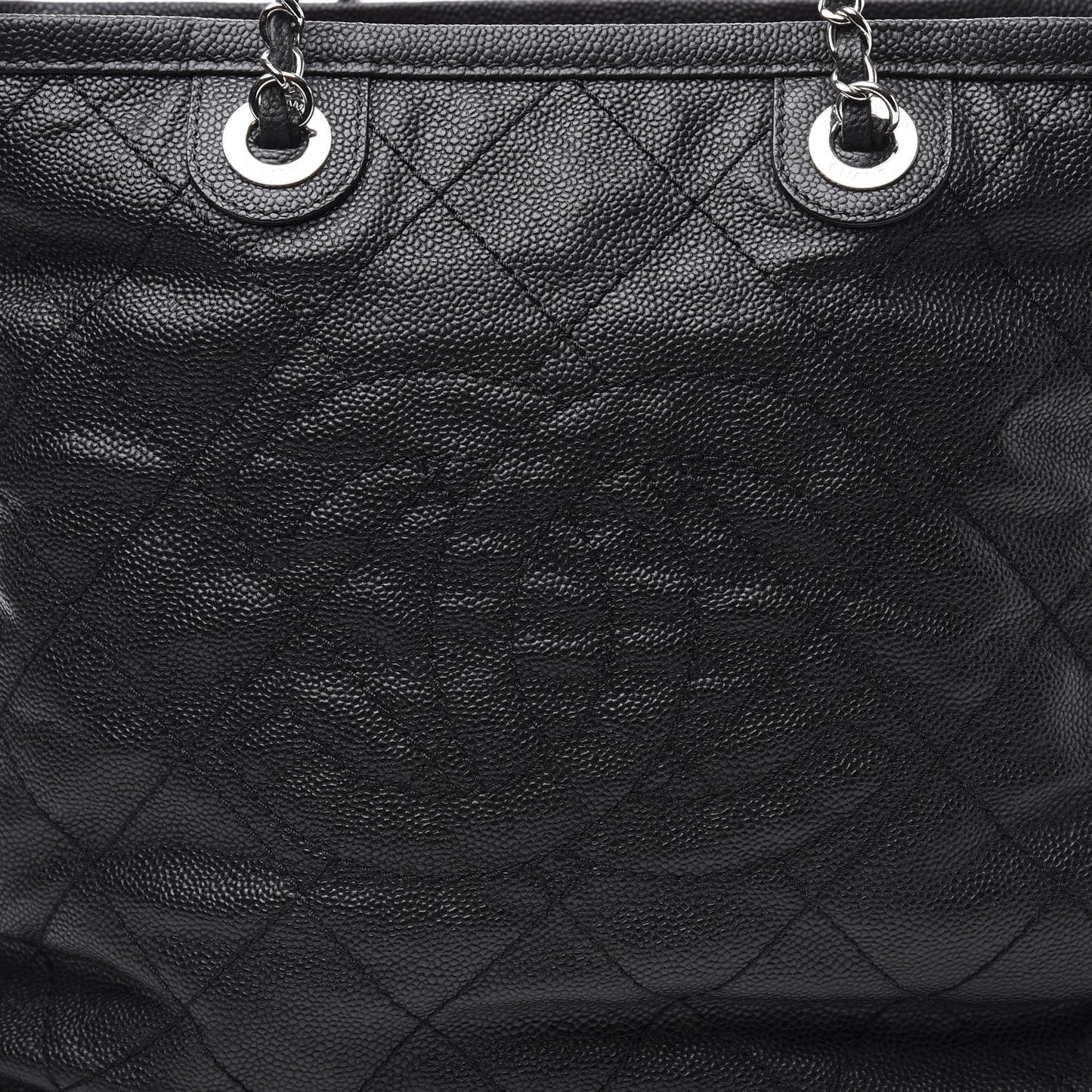Grained Calfskin Quilted Small Daily Shopping Tote Black