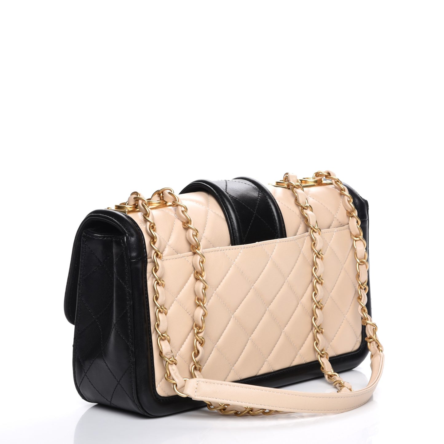 Lambskin Quilted Medium Elegant CC Flap Beige Black
