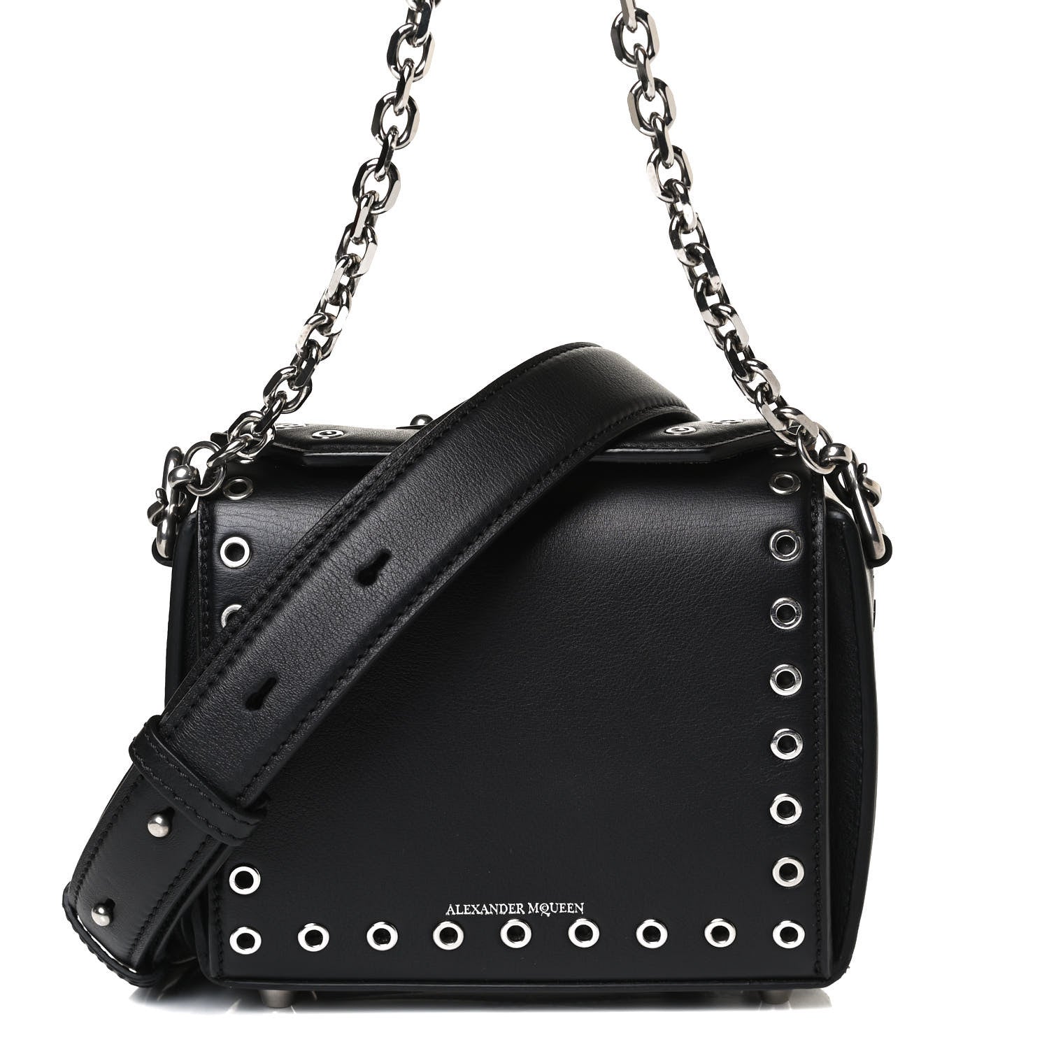 Alexander McQueen Fine Grain Goatskin Perforated Box Shoulder Bag 16 Black 8 of 16