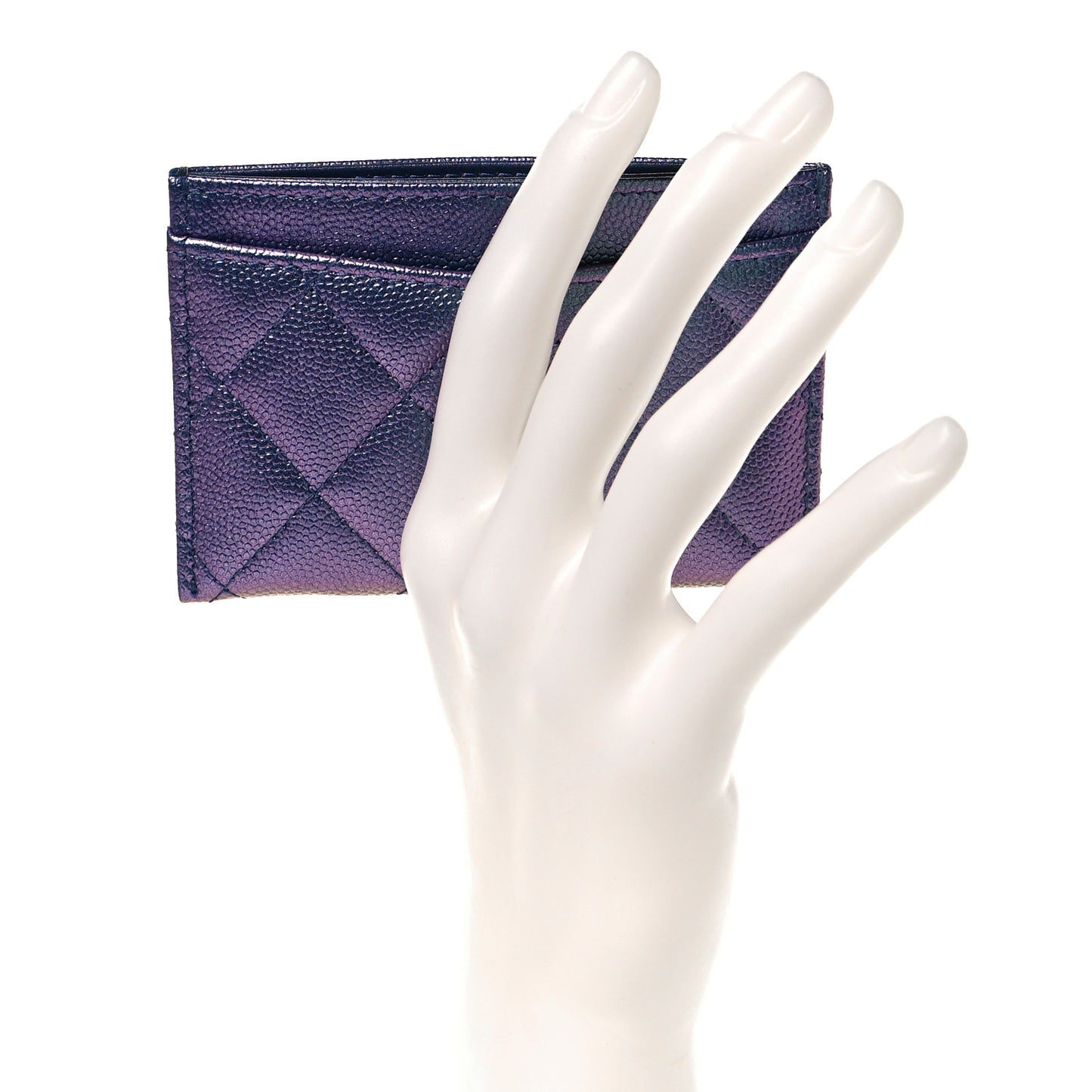 Iridescent Caviar Quilted Card Holder Dark Blue