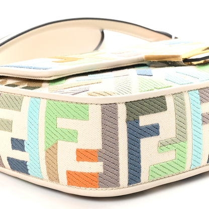 Fendi Canvas Vitello Seta FF Multicolor Embroidered Baguette Grezzo Multicolor Latte 9 of 10