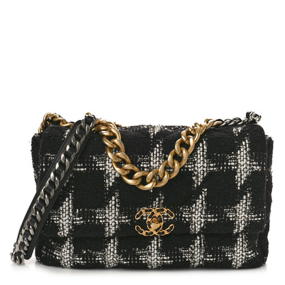 Chanel Tweed Quilted Large Chanel 19 Flap Black White 1 of 11
