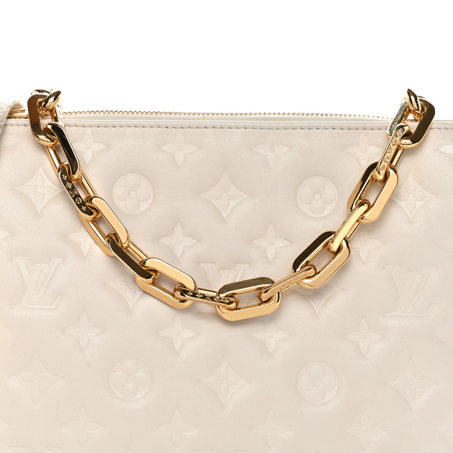 Louis Vuitton Lambskin Embossed Monogram Coussin PM Beige Cream 7 of 11