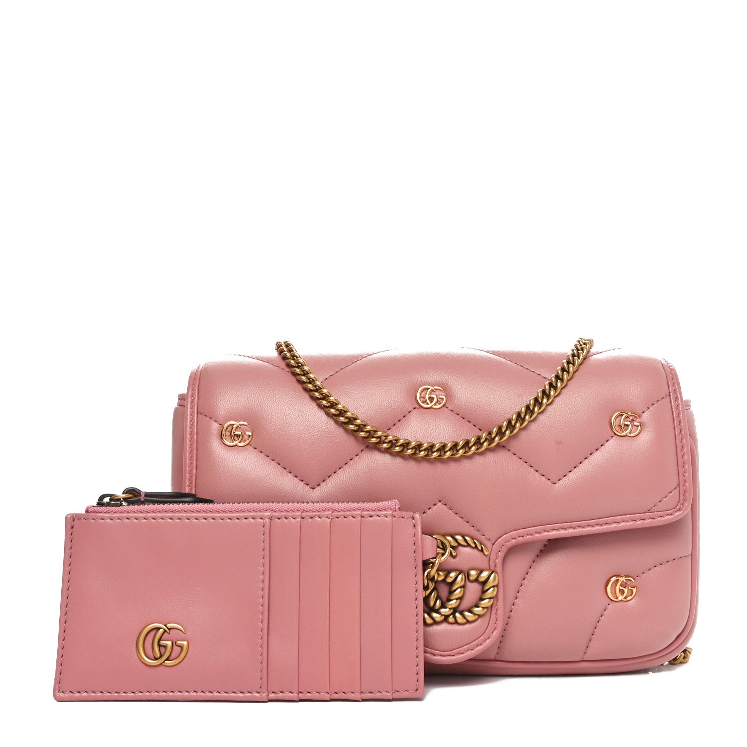 Gucci Calfskin Matelasse Double G Studs Mini Torchon GG Marmont Shoulder Bag Porcelain Rose 3 of 12