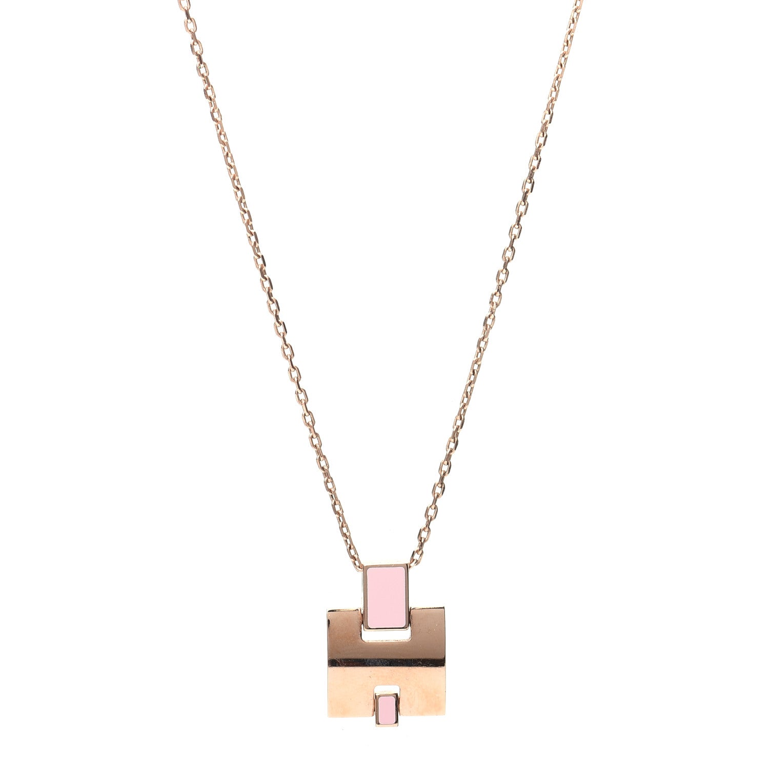 Hermes Rose Gold Plated Lacquered Eileen Pendant Necklace Rose Dragee 1 of 6