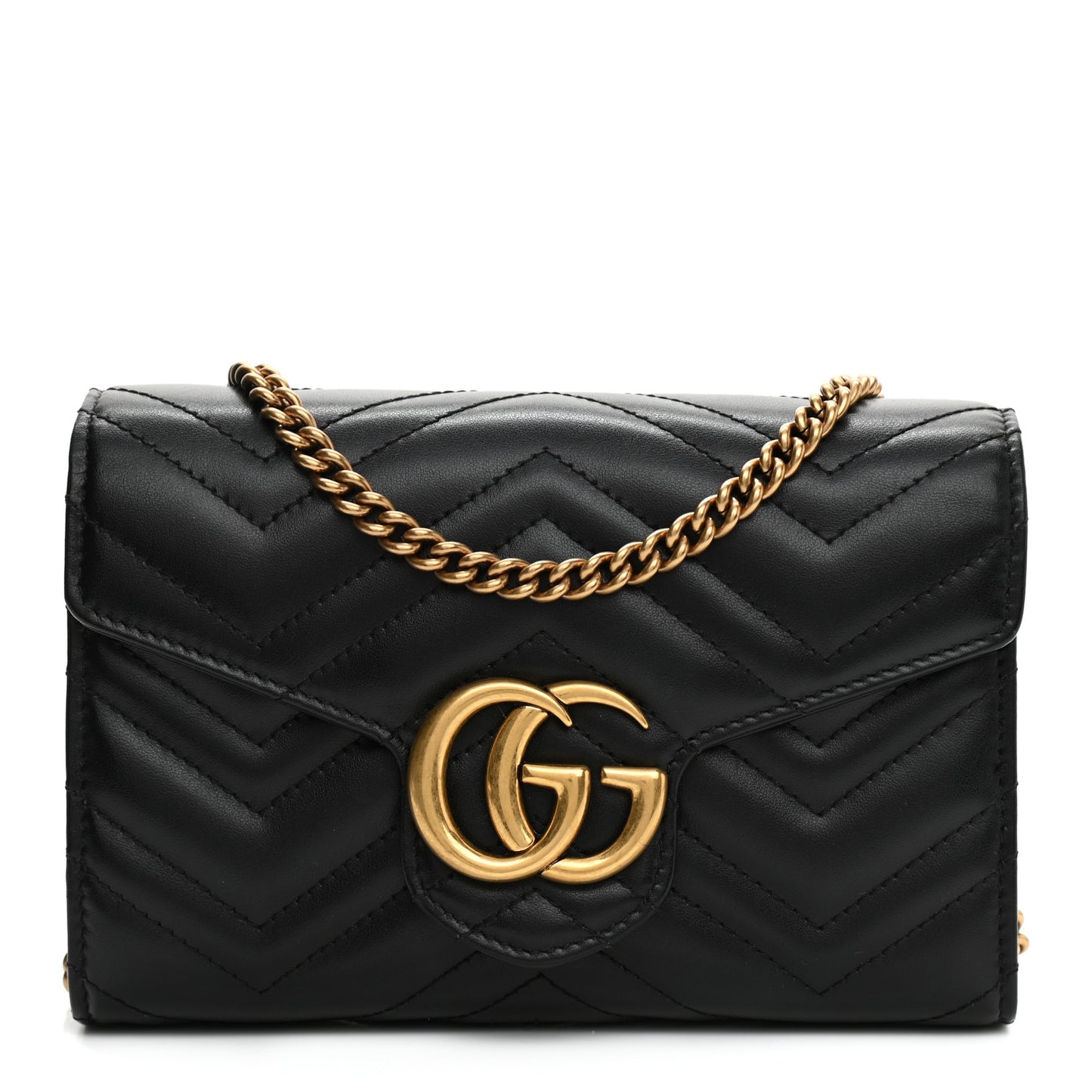 Calfskin Matelasse GG Marmont Chain Wallet Black