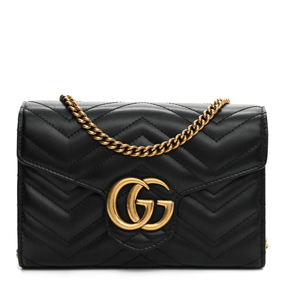 Gucci Calfskin Matelasse GG Marmont Chain Wallet Black 1 of 10