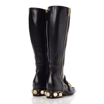 Gucci Nappa Web Pearl Embellished GG Full Zip Boots 35 Black 4 of 8